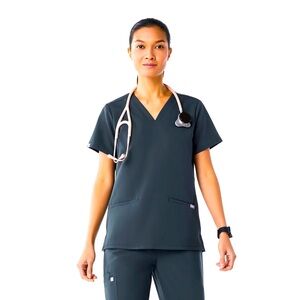 Figs Dark Harbor Casma Three Pocket Scrub Top, Size Large